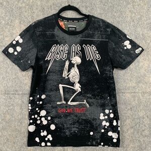 Rise As 1NE Men's Splatter Paint BLK Shirt God We Trust Tour City Skeleton Large